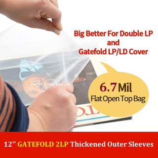 30 Flat Open Top Bag 6.7Mil Strong Cover Plastic Vinyl Record Outer Sleeves for 12'' Double / Gatefold 2LP 3LP 4LP