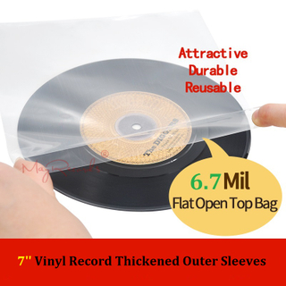 25PCS 7'' Vinyl Record 6.7Mil Flat Open Top Protect Bag Strong Outer Sleeves 